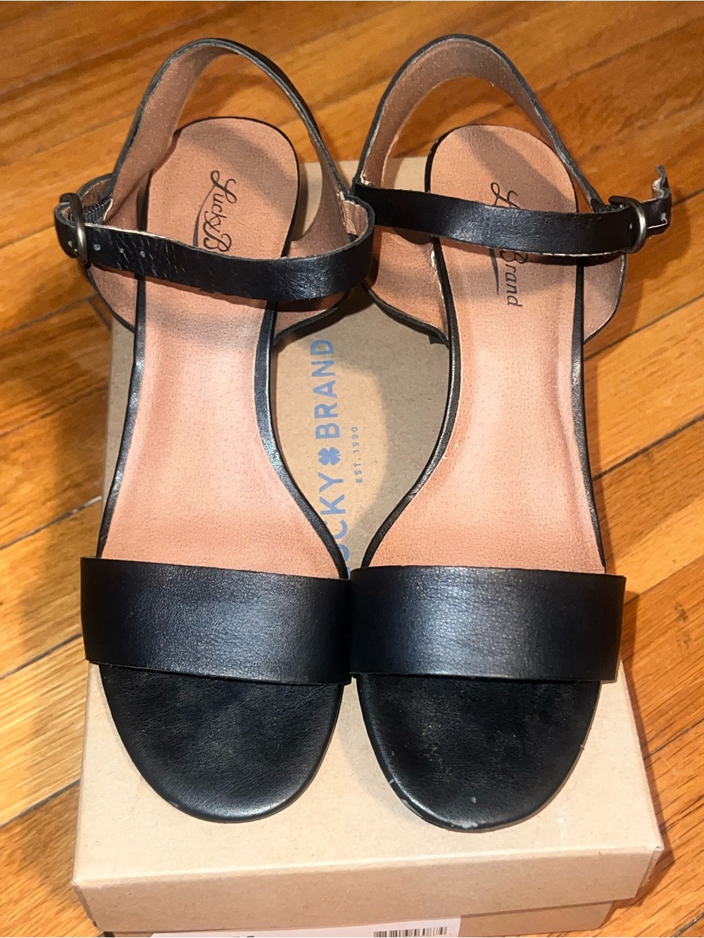 Lucky Brand Black Leather Open-Toe Ankle Strap Sandals